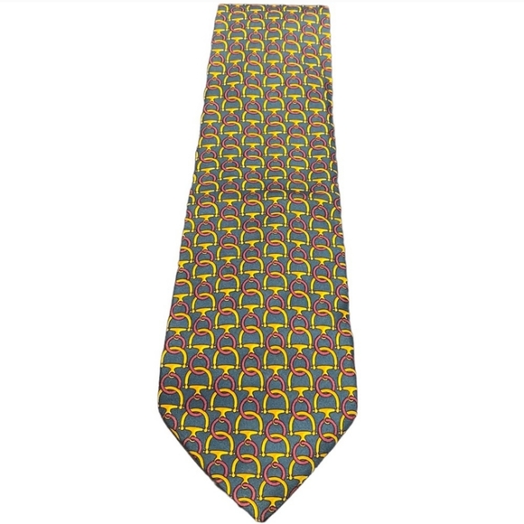 PAOLO GUCCI Hunter Teal Plum Gold Bridle Pattern 100% Silk Made in Italy Tie - Picture 1 of 3